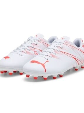 Puma Attacanto FG/AG Junior Youth Soccer Cleats White Red Orange 8 Blokecore